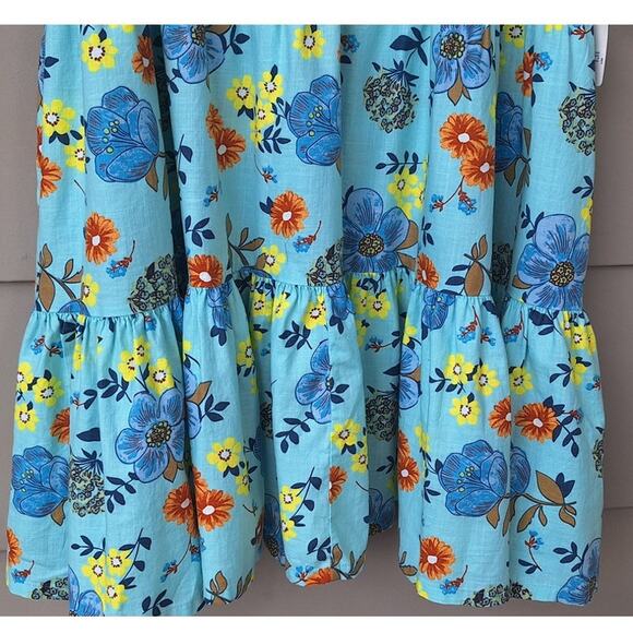 a.n.a. Tiered Short Cottage Dress 100% Cotton Floral Turquoise Blue Orange Sz 2X - Picture 10 of 12